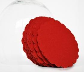 24 Red scalloped circles (3.0 Inches) Textured Cardstock A34