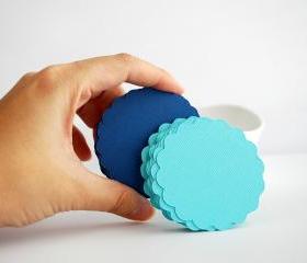 32 scalloped die cut circles (2.5 inches) in Aqua Blue and Navy Blue Textured Cardstock Die Cut A88