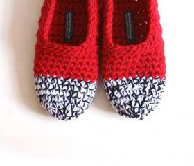 Crochet Slippers in Red, Black & White