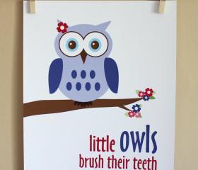 Little Owls Brush Their Teeth, 8x10 - GIRL