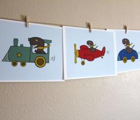 Dinosaur & Transportation, Three 8x10 Prints