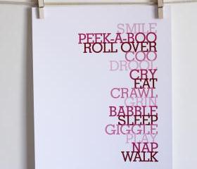 Nursery Art, Baby To-Do List, 11x14, Choose Colors, Unframed 