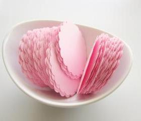48 Pink Die cuts, Scalloped Circles die cuts (2.5 inches) in Light Pink Textured Cardstock A140