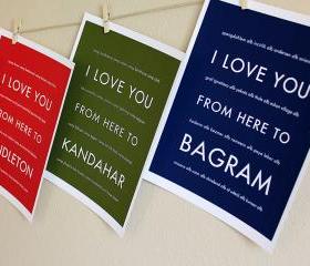 Military Wall Art, Personalized I Love You From Here To --, 8x10, Unframed