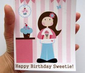 Happy Birthday Sweetie Card, Cute Doll Card for Girls, toddler or any age girls A56