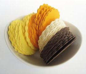 48 Autumn Earth tone Scalloped Circles (2.5 inches) in Yellow, Orange, Beige and Brown Textured Cardstock Die Cut A10