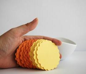 32 Scalloped Circles (2.5 inches) in Baby Yellow and Orange Textured Cardstock Die Cut A87