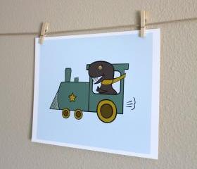 Dinosaur Driving Train, 8x10 