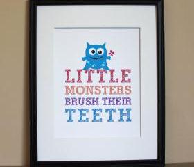 Little Monsters Brush Their Teeth, 8x10 - GIRL