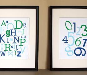 Alphabet Numbers, Blue Green, Two 8x10 Prints