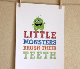 Little Monsters Brush Their Teeth, 8x10 - BOY