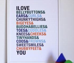 I Love Belly Buttons nursery art print,11x14 