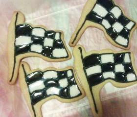 One Dozen Decorated Checkered Flag Cookies