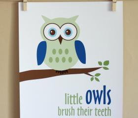 Little Owls Brush Their Teeth, 8x10 - BOY