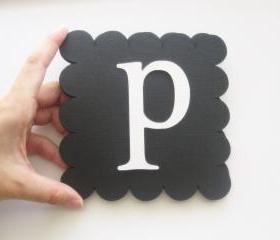 20 (5 inches) Scalloped Squares for banner in Black paper Textured Cardstock A27