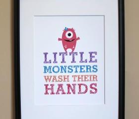 Little Monsters Wash Their Hands art print, 8x10, GIRL