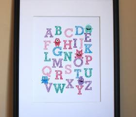 Monster Alphabet art print, 8x10, GIRL