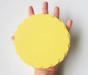 16 Big (5 inches) Scalloped Circles in Baby Yellow Textured Cardstock A102