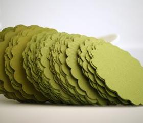 48 Scalloped Circles (2.5 inches) in Olive Green textured Cardstock Die Cut A58