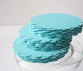 50 Turquoise Scalloped Circles (2.0 Inches) Textured Cardstock A161