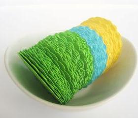 48 Scalloped Circles (2.5 inches) in Lime Green, Aqua Blue and Yellow Textured A115
