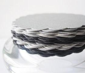 27 Scalloped Circles (3.0 inches) in Black and Grey Textured Cardstock A04