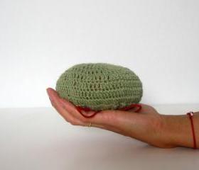 Foldable market bag, net bag, shopping bag, crochet, ecofriendly. Red and moss green cotton yarn.