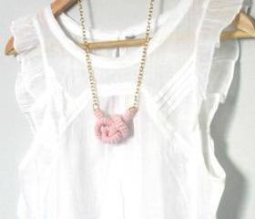 Bonds, crochet knot necklace. Nautical knot. Baby pink cotton yarn