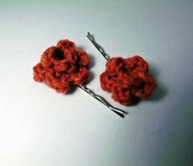 Red Rose Bobby Pins, crochet wool
