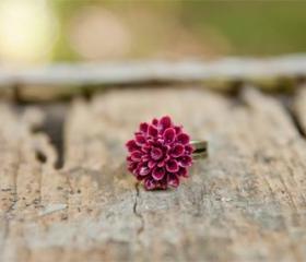 Deep Wine Red Chrysanthemum Cabochon Vintage Style Ring Maid of Honor Gifts - Wine