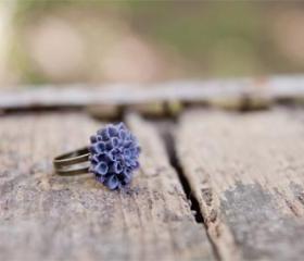 Chrysanthemum Deep Purple Antique brass Adjustable Ring - Starry Night