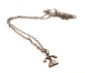 Vintage Style Telephone Pendant Charm Necklace Antique Brass Phone