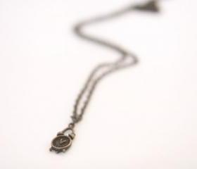 Vintage Style Alarm Clock Necklace Pendant Charm Antique Brass Vintage Style Wedding, bridesmaid gifts