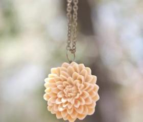 Pale Yellow Chrysanthemum Flower Necklace with an Antique Brass Chain - Julep