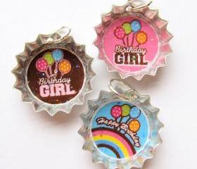 Mini Bottle Cap Charm Pendant Happy Birthday Girl Glitter