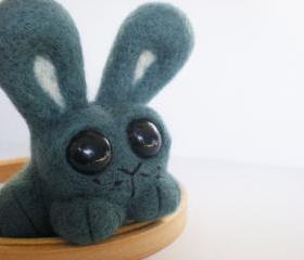 Sage The Bunny - Needle Felted Green/Blue Rabbit Sculpture