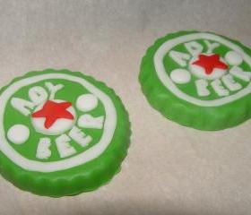 12 Fondant Beer Bottle Cap Cupcake Toppers