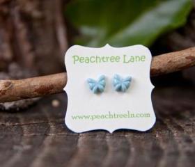 Tiny Baby-Blue Butterfly Earring Post Studs Hypoallergenic - Sky