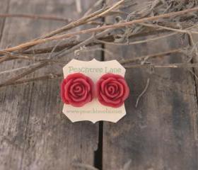 Large Red Rose Stud Earrings perfect for Bridesmaid Gifts, Bridal Jewelry