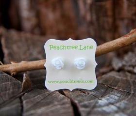 White Rose Cabochon Post Earring Studs Vintage Style - Bloom