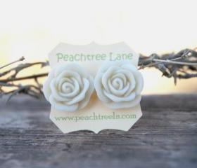 Large Cream-Ivory Rose Stud Earrings perfect for Bridesmaid or Maid of Honor Gifts