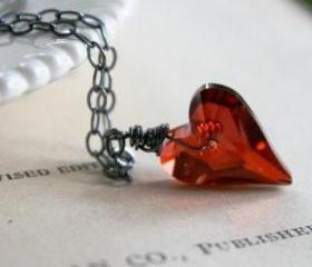 The Lil Crush Necklace - Swarovski Crystal Heart and Oxidized Sterling Silver