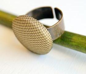 Bronze and Black Tulle Fabric Button Ring