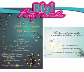 Digital Mason Jar Fireflies Horseshoes Country Wedding Invitation and RSVP - Suite