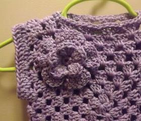 Short sleeve cotton sweater, purple granny style, 3 to 6 month size
