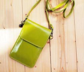 iPhone case, Leather bag with Strap, Lime Green