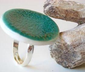 Round Turquoise Ring, fashion jewelry ceramic