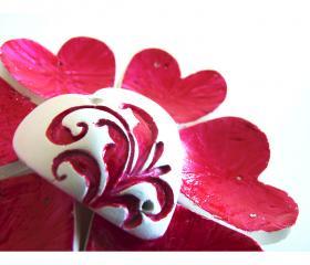 French red Valentines hearts - Set of5 porcelain or clay ornaments.