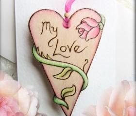 Rose Heart - hanging wooden heart