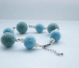 Baby Blue and Turquoise Felt Ball Bracelet - Needle Felted Ball Jewellery